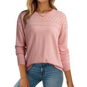 Women's Gossamer Pink Trendy Wool Crochet Sweaters Tops Pullover Lightweight